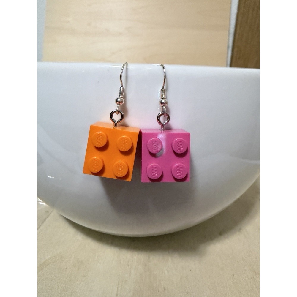 Lego Upcycled Earrings Sterling